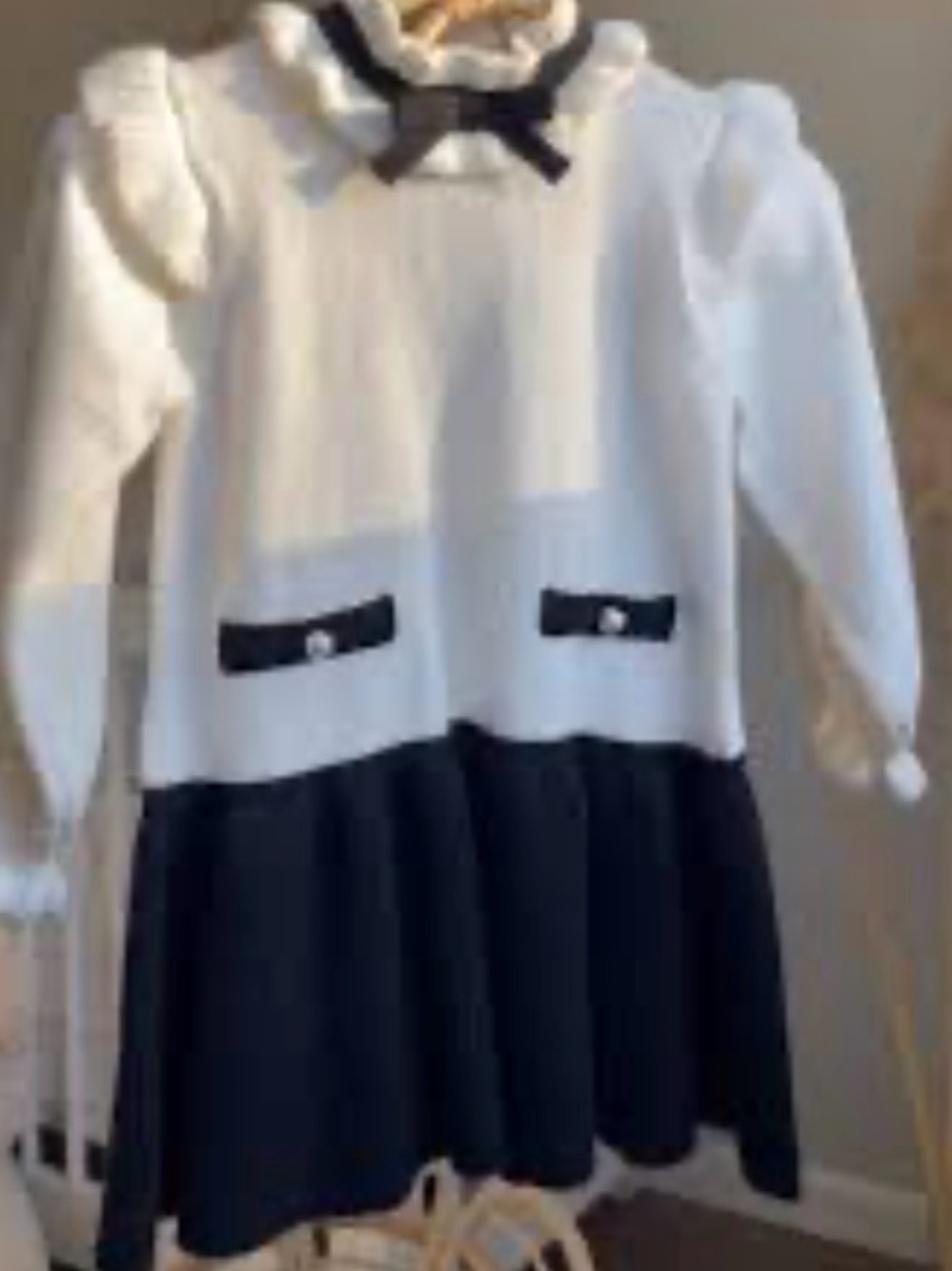 Janie and Jack White and Black Long-Sleeve Ruffle Collar Dress 6-12 Months